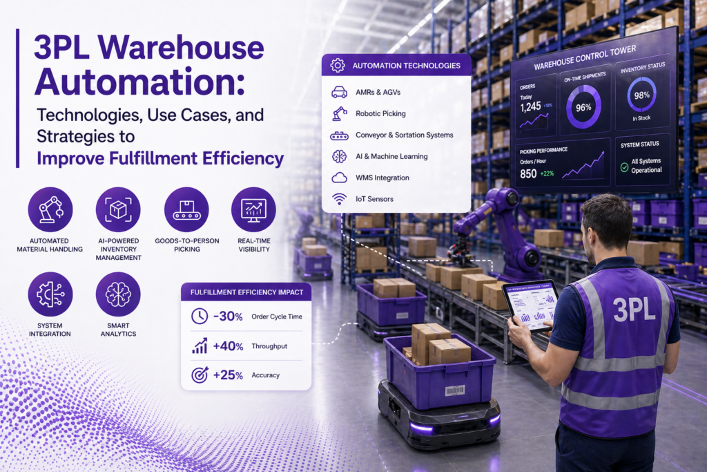 PL warehouse automation using AMRs, conveyors, and AS/RS to improve throughput and reduce travel time