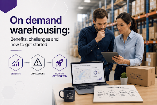 Strategic planning team evaluating on-demand warehousing solutions