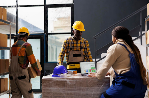 Warehouse managers checking order information