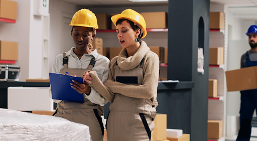 Supervisors planning warehouse efficiency