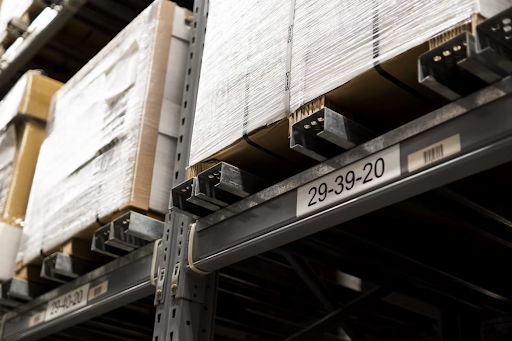 Warehouse performance metrics tracked through labeled pallet storage locations