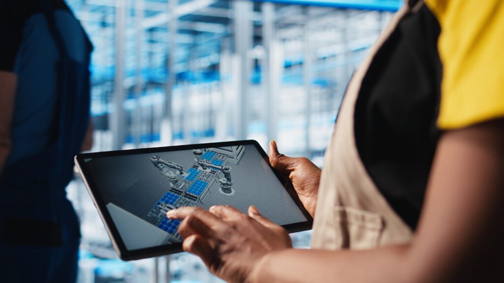 Smart factory engineer designing robotic machines
