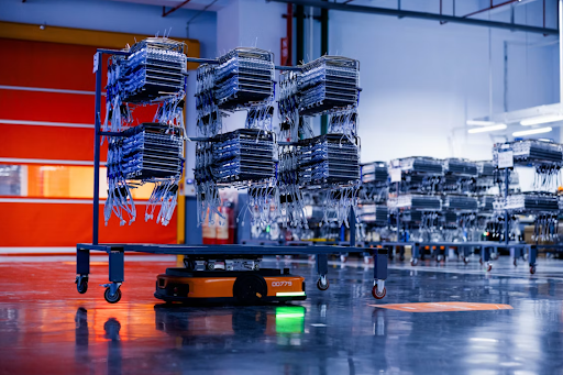Automated Guided Vehicle transporting parts without an onboard operator